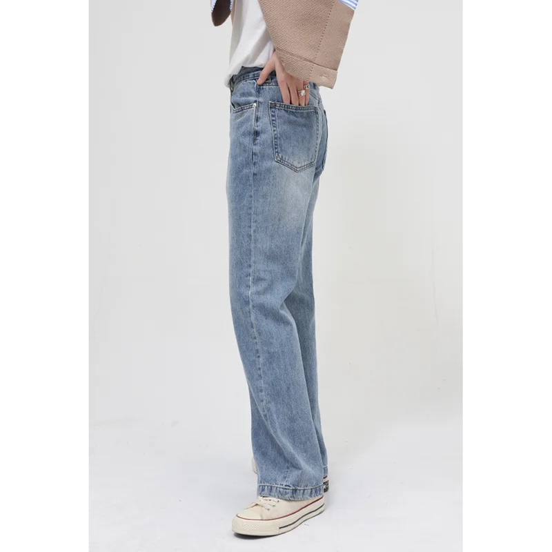 Streetwear Men 2022 New Style Vintage Recreational Blue Jeans Loose Straight Cylinder Broad Leg Micro Flare Pants Autumn Female