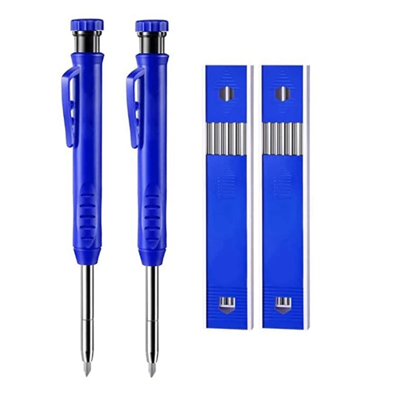 

2Pcs Carpenter Pencil With 12Pcs 2.8Mm Refills Long Nosed Deep Hole Mechanical Metal Marker Marking Tool