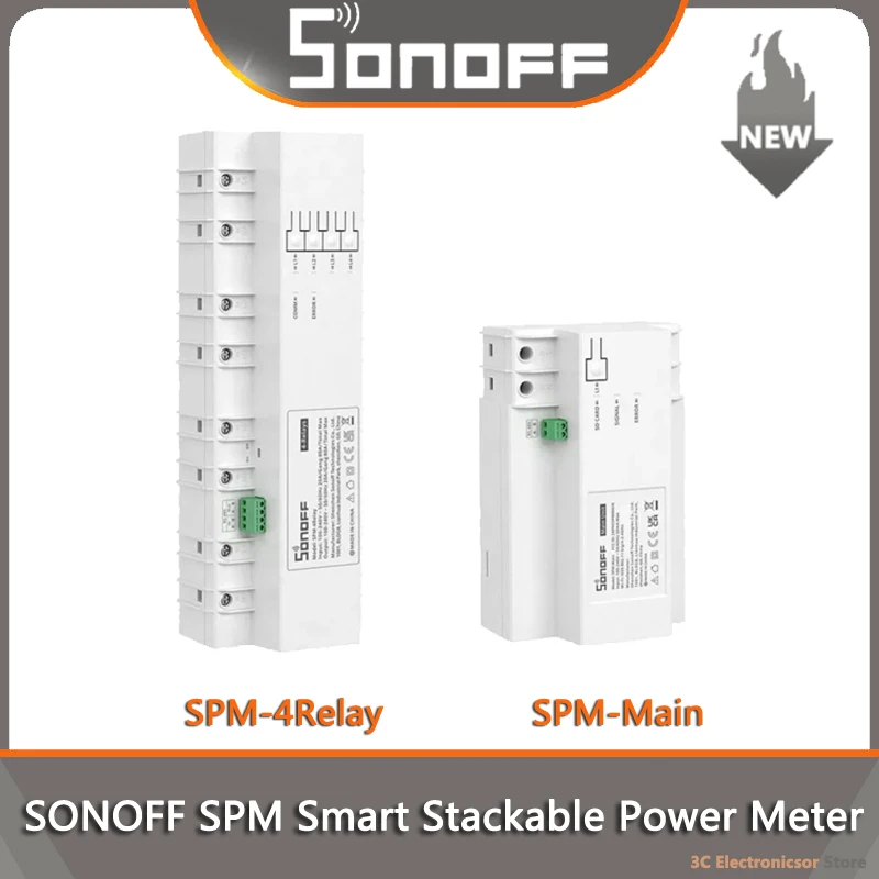 

SONOFF SPM Smart Stackable Power Meter 20A/Gang Overload Protection Energy Consumption Monitoring Support SD Card Data Storage