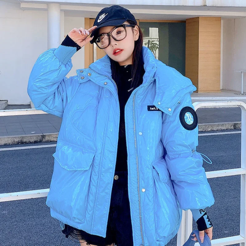 Winter Women's Cold Coat Down Jackets Parkas White Duck Down Outerwear New Bright Hoodie Tops Korean Fashion Snowcoat
