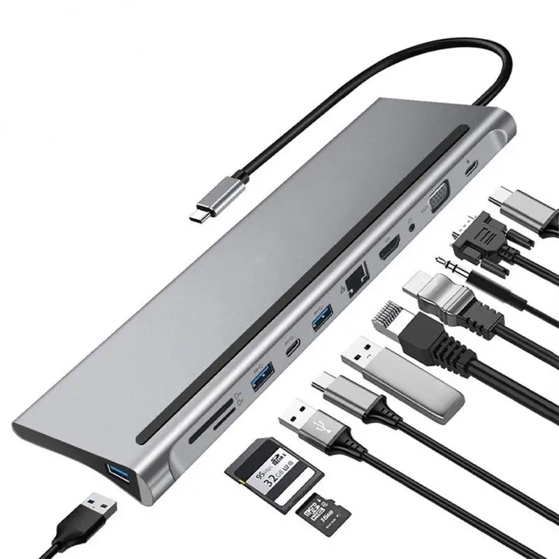 

New USB-c 11 In 1 Docking Station Hub To Usb3.0+pd+vga Desktop Stand Type-C Laptop Docking Station For Macbook Laptops