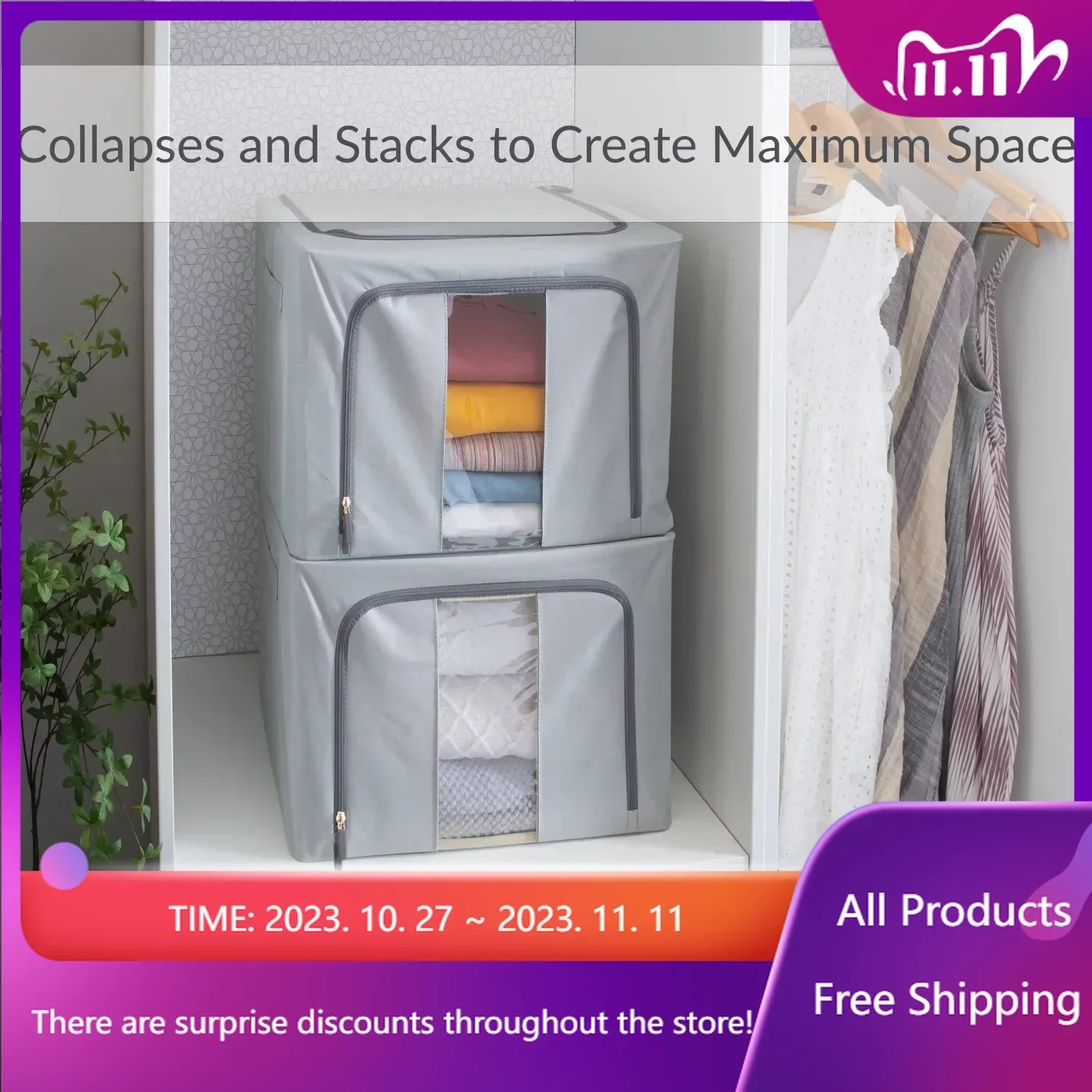 

Polyester Collapsible Storage Box in Grey Organizer Box Storage Box Fast Transportation Sales Promotion