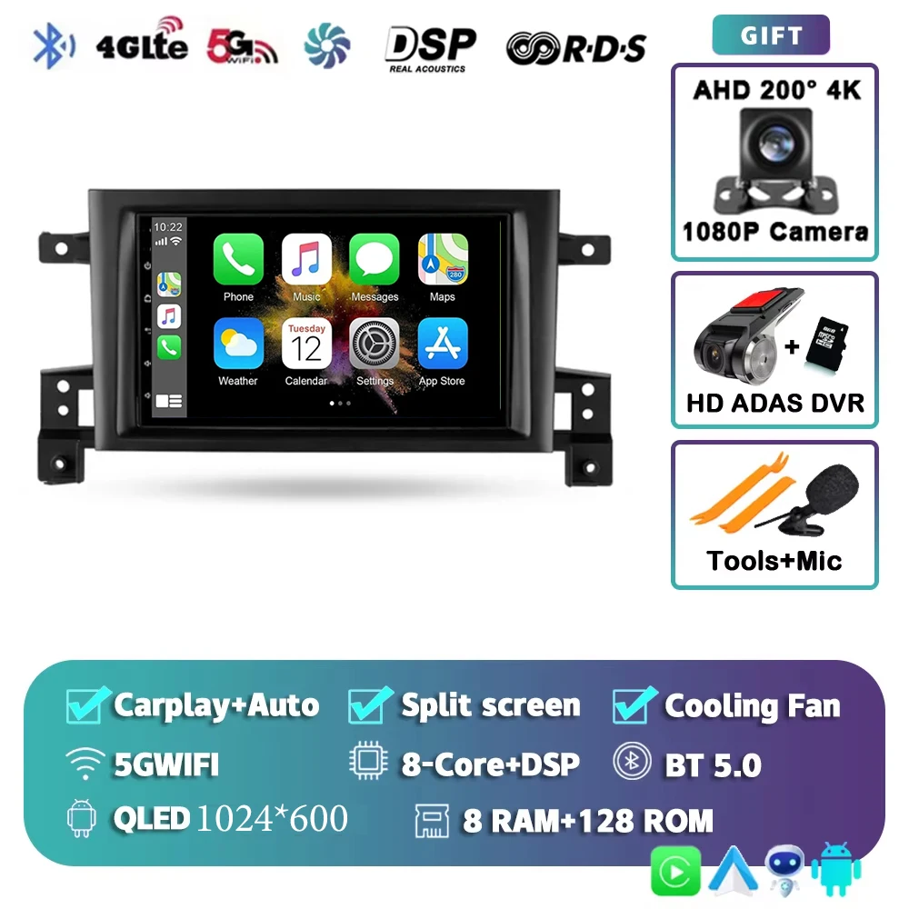 

7-дюймовый для Suzuki Grand Vitara 3 2005-2015 2K 12 + 256 QLED Android 14 CarPlay Автомобильный радиоприемник Мультимедийный видеоплеер GPS стерео головной