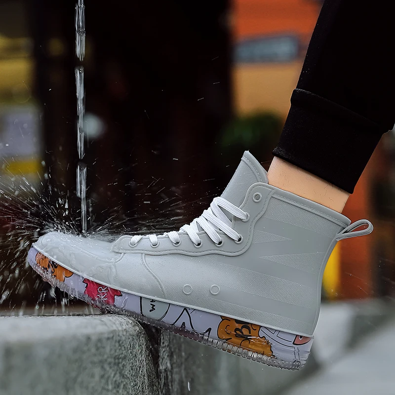 

Men Rain Boots Fashion Trendy Nude Boots Anti-skid Work Chef Shoes Durable Waterproof Rubber Fishing Shoes Male Sneakers 2023New