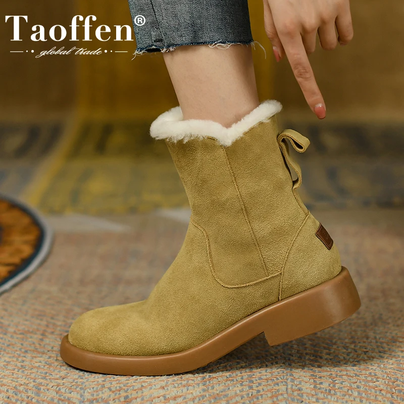 

Taoffen New 2023 Women Short Snow Boots Real Leather Warm Shoes Woman Winter Fashion Ins Ankle Boots Footwear Size 34-40