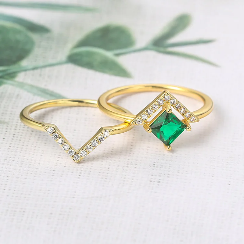

Japanese Korean Style Letter Diamond Ring Simple and Versatile Creative V-shaped Gold Tail Ring Trendy Dating Women's Jewelry
