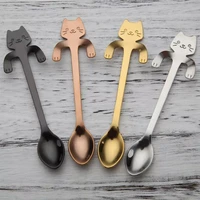 cute cat teaspoons stainless steel cartoon cat spoons creative ice cream dessert long handle coffeetea spoon tableware colo