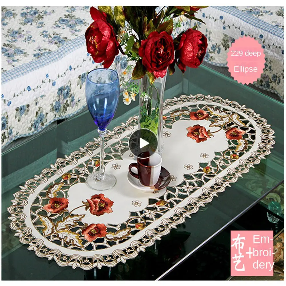 

Modern Living Room Bedside Table Cover Cloth Pastoral Coaster Anti-scald Tablecloth Rectangular Dish Cup Plate Embroidery Craft