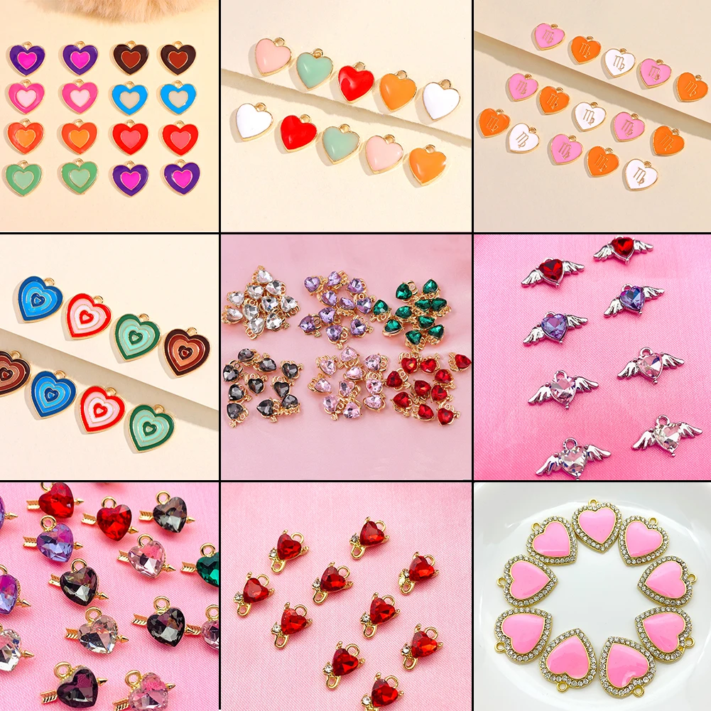 

10Pcs High Quality Mixed Crystal Enamel Heart Charm For Jewelry Making Findings Pendants DIY Necklace Earring Bracelet Wholesale
