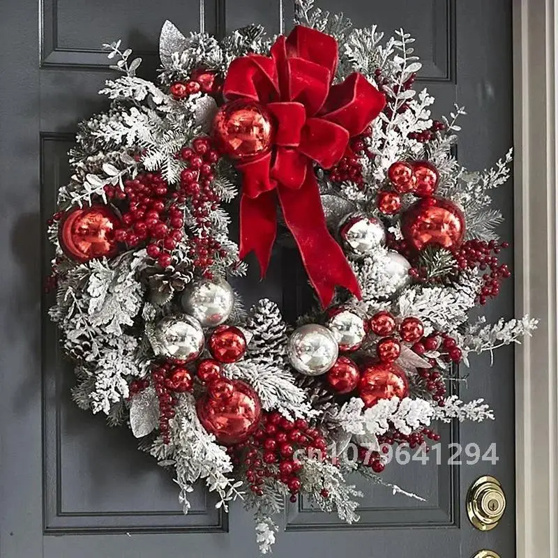 Рождественский венок из ротанга набор на дверь рождественские флокированные