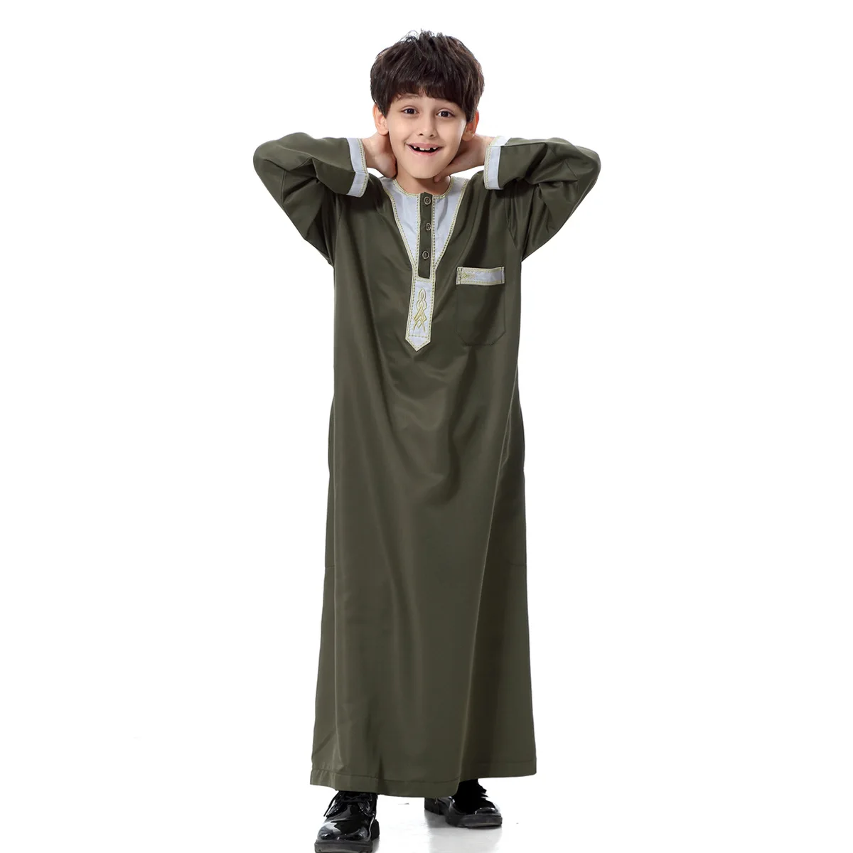 Muslim Boys Jubba Thobe Kids Abaya Middle East Teenager Fashion Round Neck Kaftan Saudi Arabia Pakistan Islamic Robe Ramadan