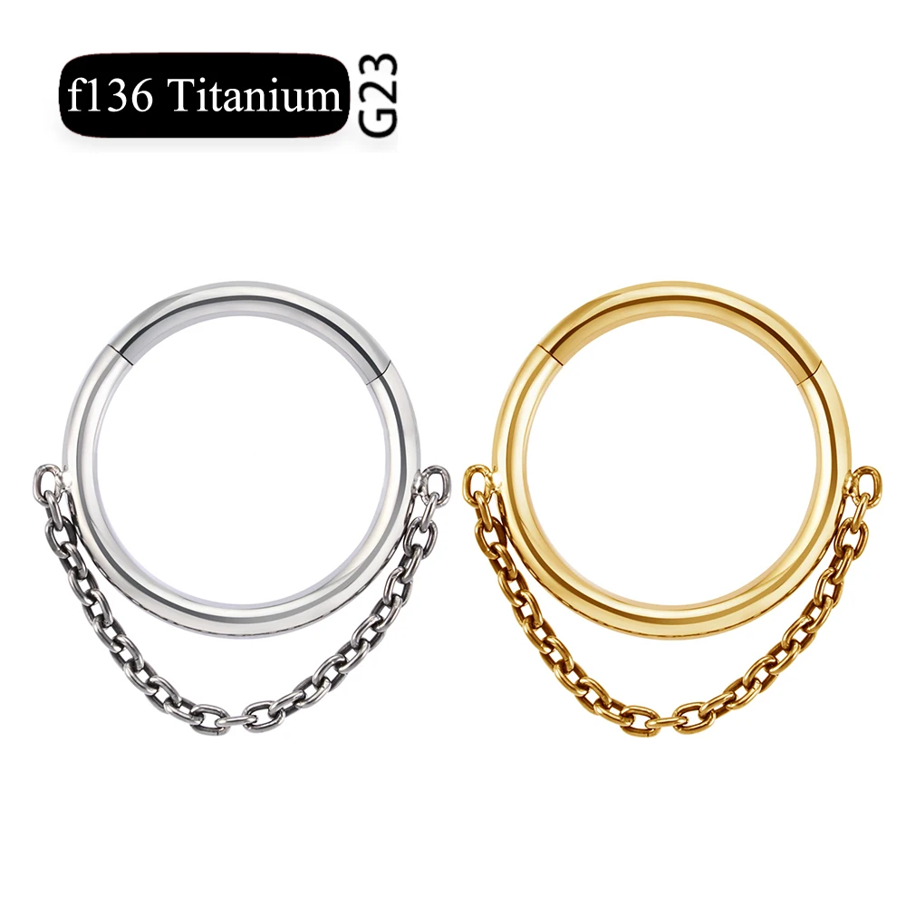 

F136 Titanium 16G Hinged Segment Clicker Septum Ring with Chain Nose Ring Cartilage Earring Helix Lobe Piercing