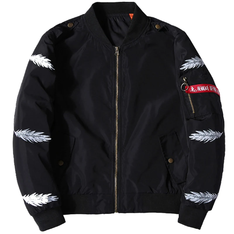 

Embroidery Military Bomber Jacket Men 2021 Winter Japanese Style Hip Hop Harajuku Feather Print Baseball Jacket Streetwear Coats
