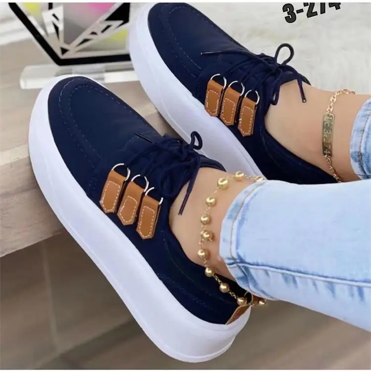 2023 Platform Shoes for Women Solid Color Lace-Up Sneakers Lady Vulcanized Shoes Female Comfort Casual Flats Sport Shoes Zapatos