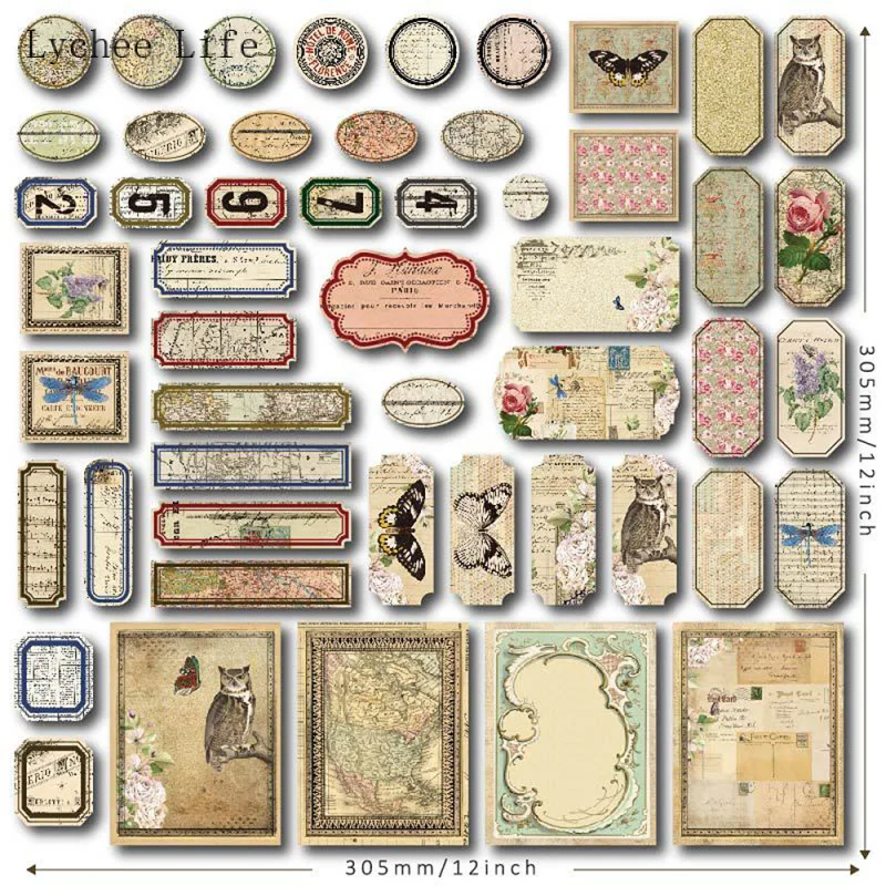

Lychee Life 51Pcs/lot Vintage Butterfly Number Scrapbooking Paper Pads Junk Journal For Notebook Hand Account Paper Decor