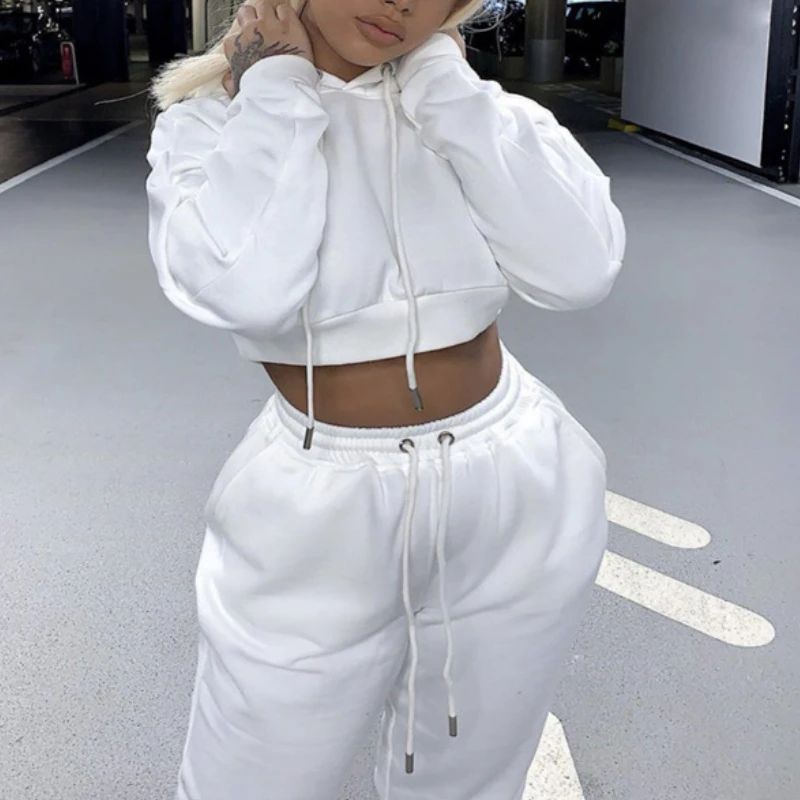 

Autumn and Winter New 2021 Women's Two-piece Solid Color Hooded Long-sleeved Sweater Fleece Sports Fashion Trousers Casual Suit