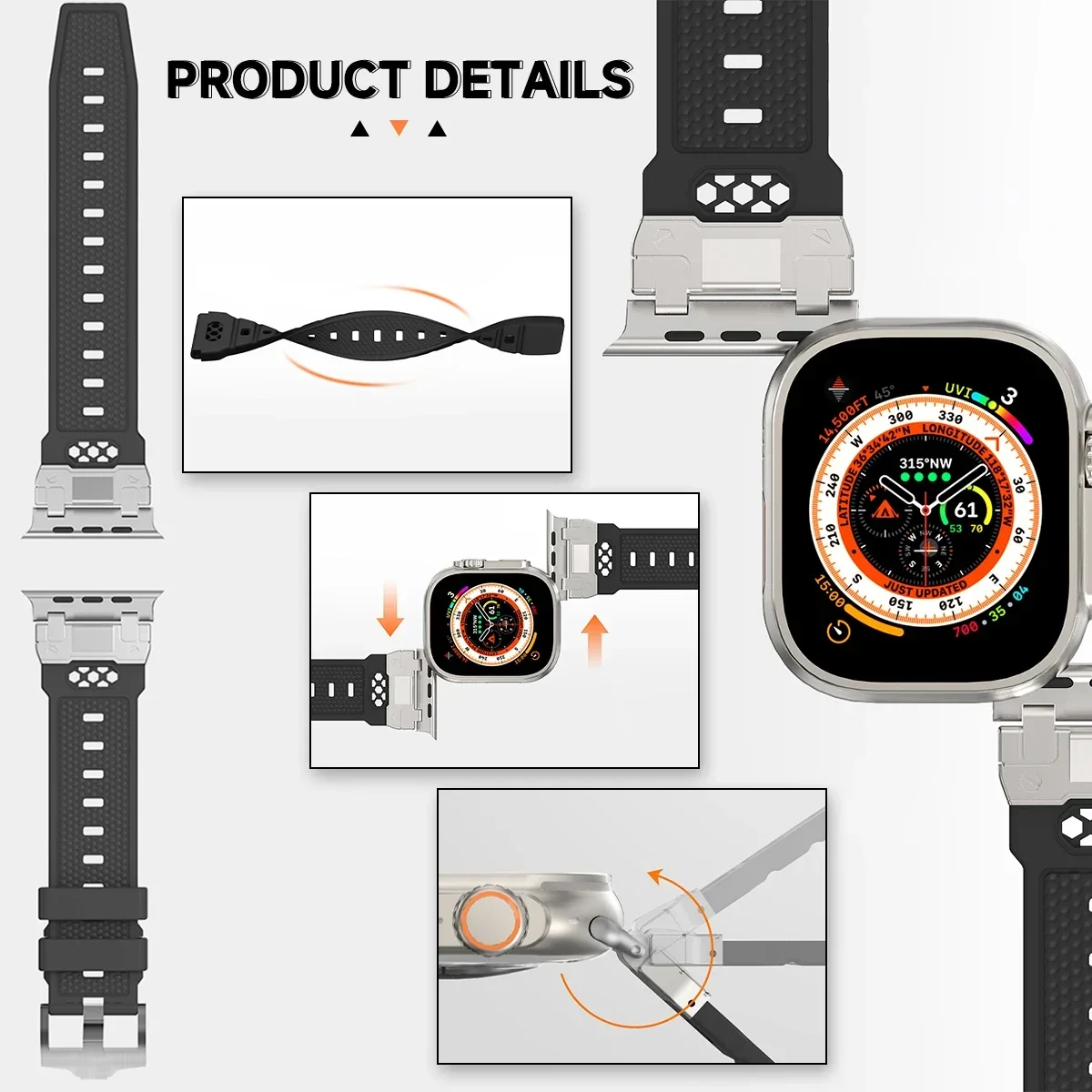 Силиконовый ремешок для Apple Watch Band 49 мм 45 44 42 металлический разъем спортивный