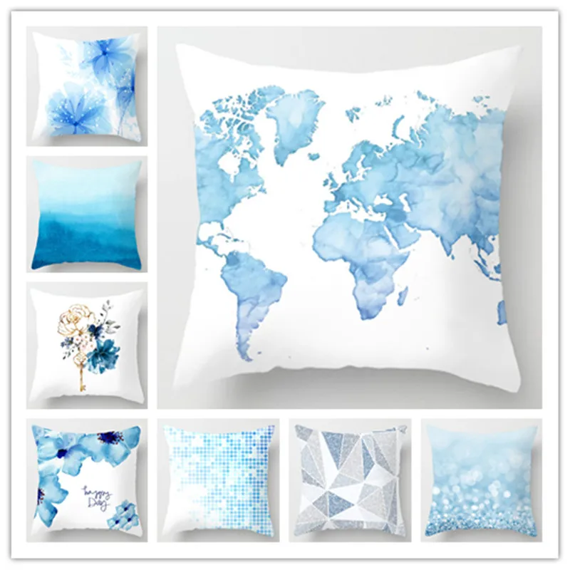 

Modern blue geometric series cushion cover sofa office pillowcase peach decorative rainbow pillowcase home decor