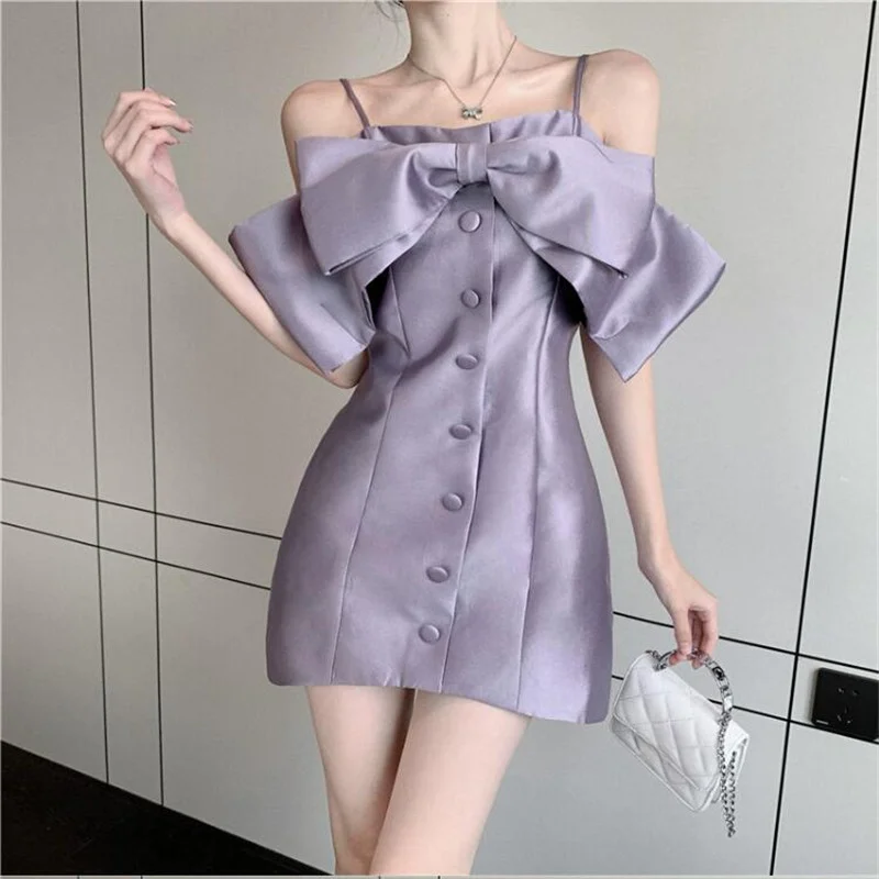 

Роскошное французское модное мини-платье с большим бантом спереди, фиолетовое платье знаменитости, новое летнее сексуальное платье с вырезом лодочкой, открытыми плечами и ремнем, женское ТРАПЕЦИЕВИДНОЕ ПЛАТЬЕ