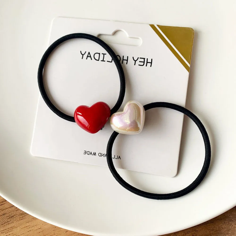 

High Elastic Heart Pearl Round Shape Rubber Bands For Women Hair Band Kids Children Sweet Candy Color Hairbands Hair Accessories