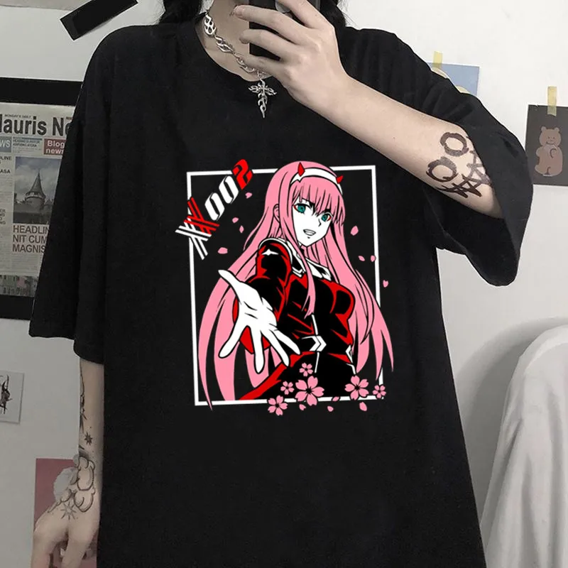 

Japan Anime 002 Franxx Graphic Summer 90’s Short Sleeve Print Clothing Women's T-Shirt Harajuku Clothing Women's Top,Drop Ship