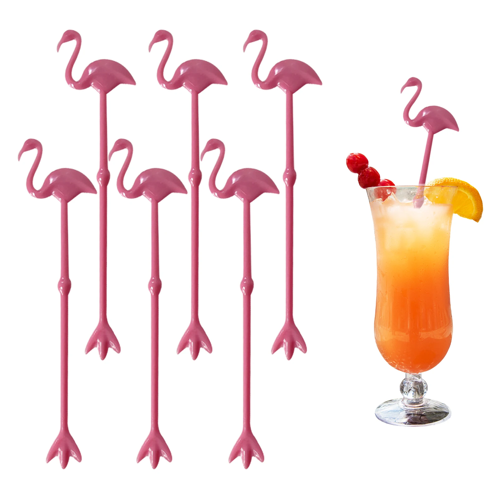 

6pcs Juice Drink Stirrers Flamingo Cactus Cocktail Swizzle Sticks Drink Muddler For Birthday Wedding Hawaiian Beach Party Decor