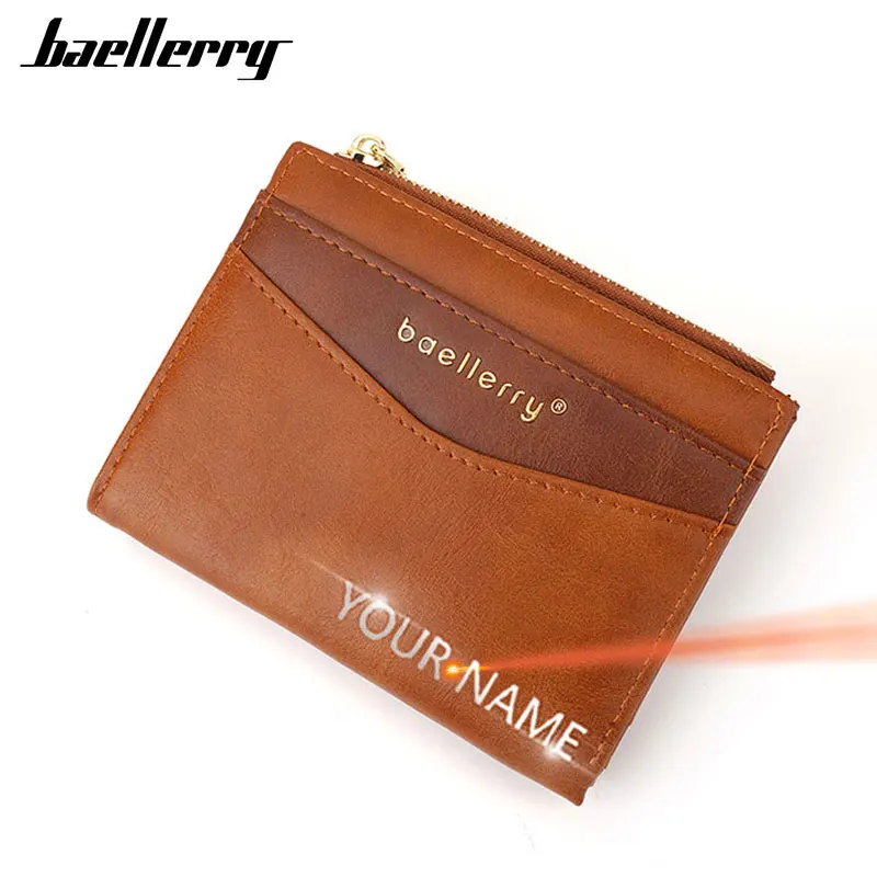 

Baellerry Retro Men Short Wallets Free Name Engraving Zipper Coin Pocket Luxury Male Purse Simple Slim Card Holder Men's Wallet