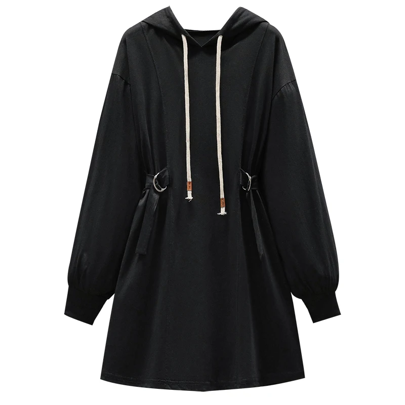 

2022 New Spring Hoodies Sweatershirt Mini Dress Casual Long Sleeve High Waist Street Cotton Dresses Large Plus Size Clothes