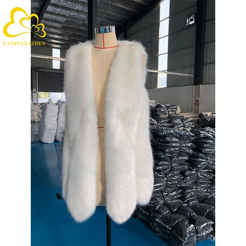 

Autumn and winter new imitation raccoon fur big water drop fur vest medium and long Korean version white vest