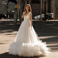 exquisite lace wedding dresses 2022 for women v neck a line bride dress ruffles backless appliques bridal gowns vestido de novia