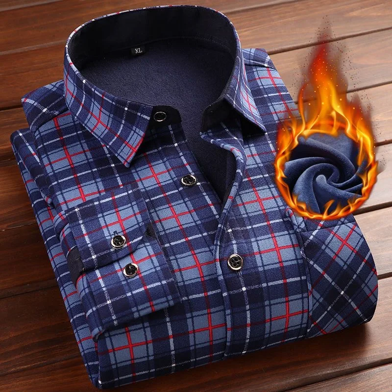 2022 Autumn and Winter New Men's Fashion Casual Long-Sleeved Plaid Shirts Men's Slim Fit Thickened Warm High-Quality Shirts 5XL images - 6