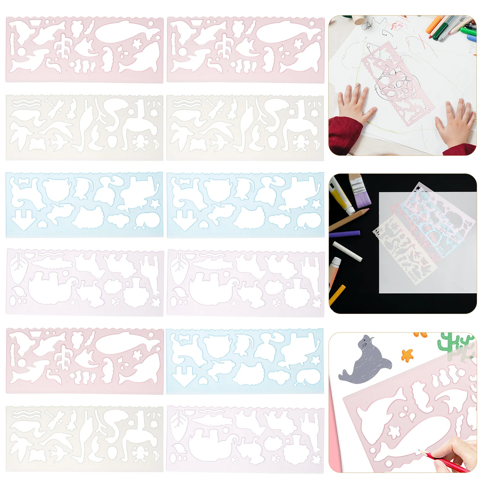 

12 Pcs Animal Drawing Ruler Kids Stencils Templates Mold Pp Animals Painting Molds Child Plastic Board