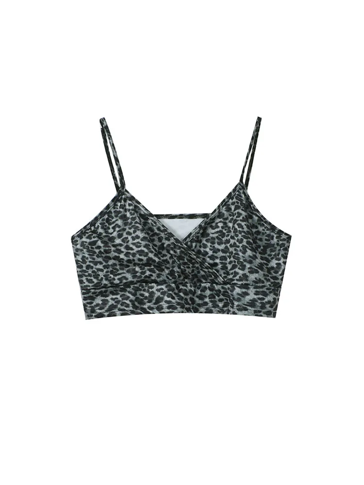 Женская футболка с длинным рукавом белая ажурная на бретелях леопардовым