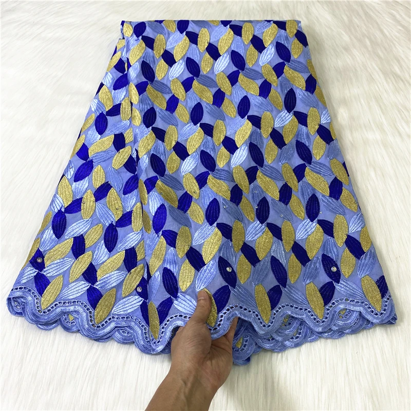 

5 Yard Swiss Fabric 2022 Latest Heavy Beaded Embroidery African 100% Cotton Voile Lace Popular Dubai Style For Wedding Party