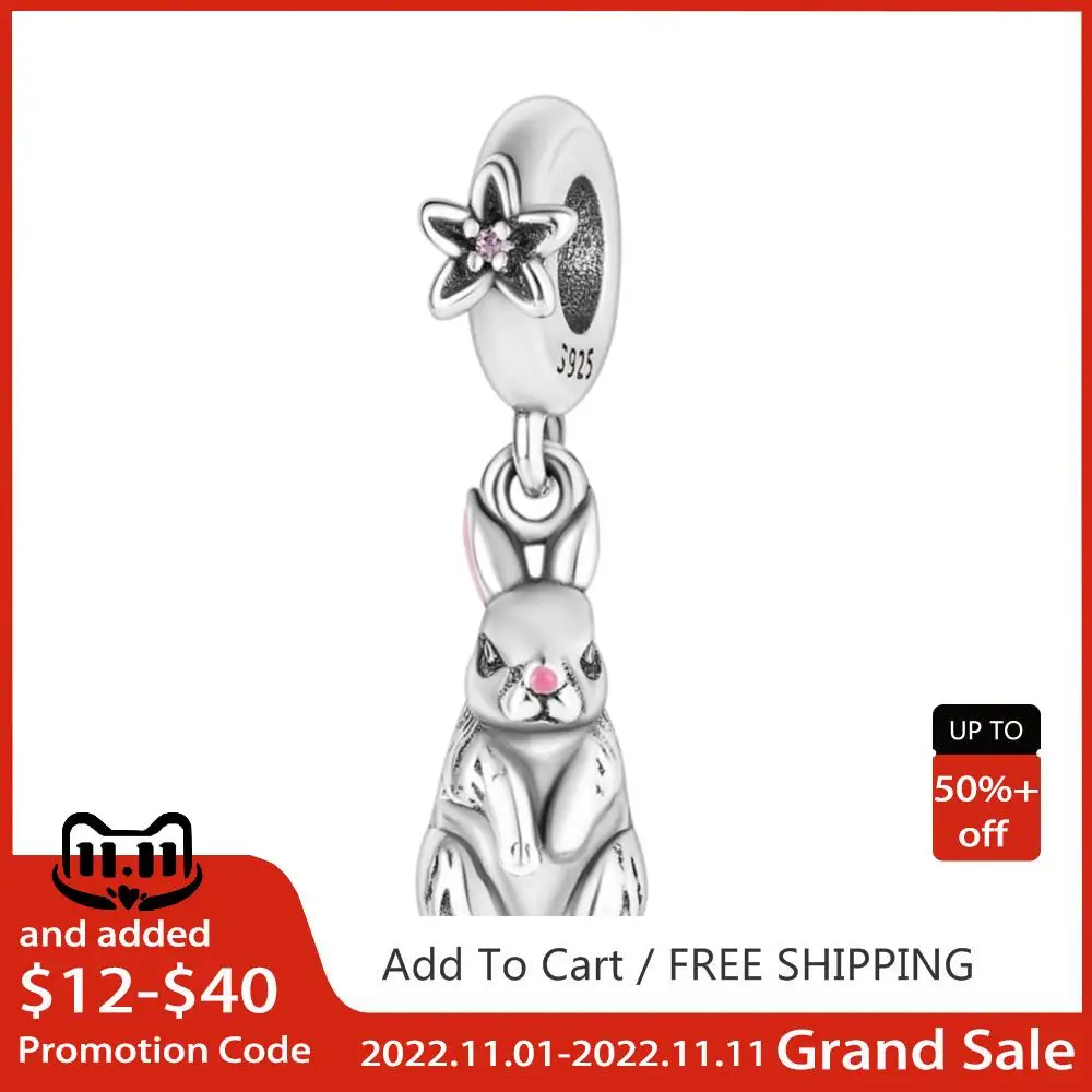 

Cute Rabbit Dangle 925 Sterling Silver Bead Fit Original Pandora Charm Bracelet Women DIY Jewelry Gift