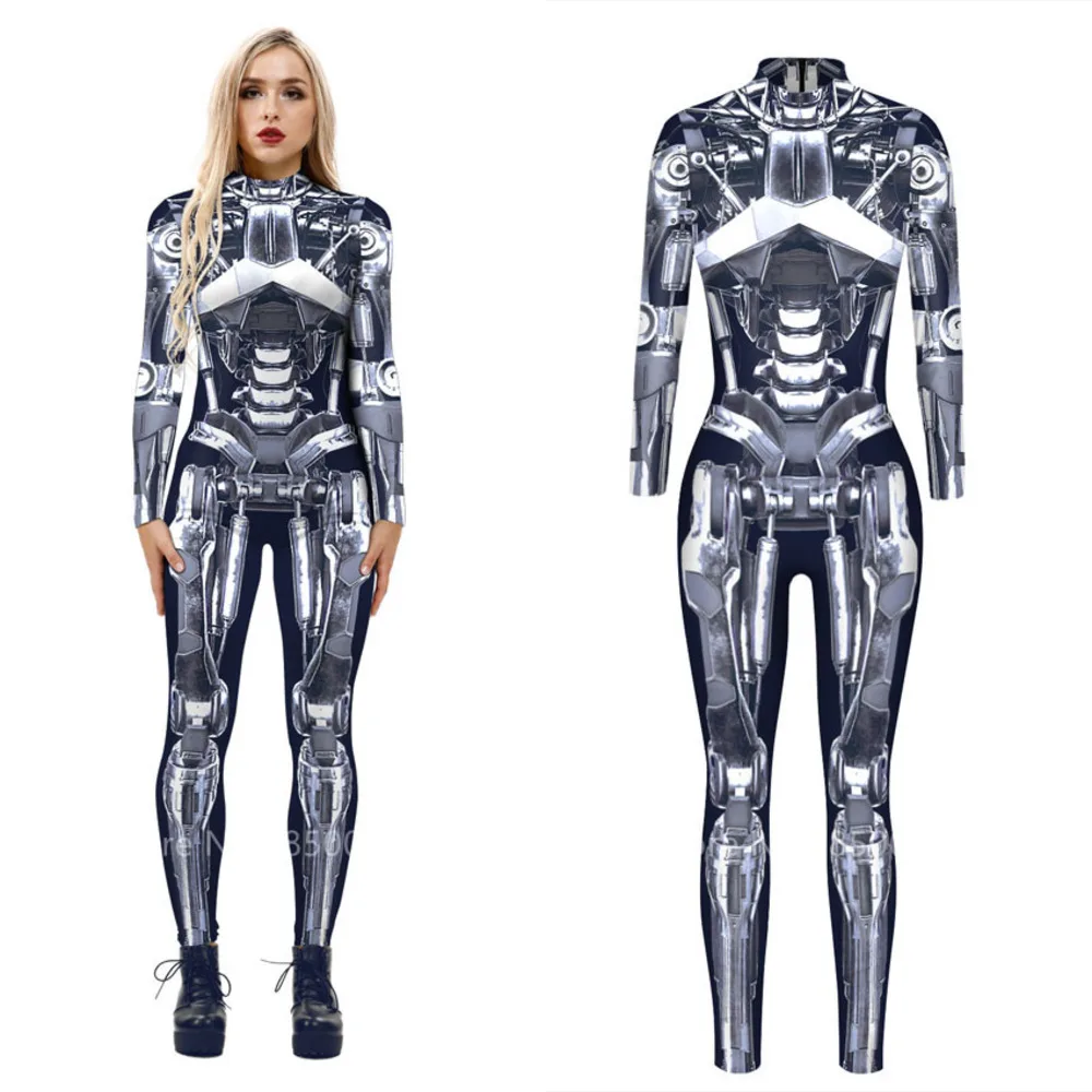 

Futuristic Technology Halloween Cosplay Costume Women Men 3D Print Party Bodysuit Robot Mechanical Jumpsuit Carnival Onesies