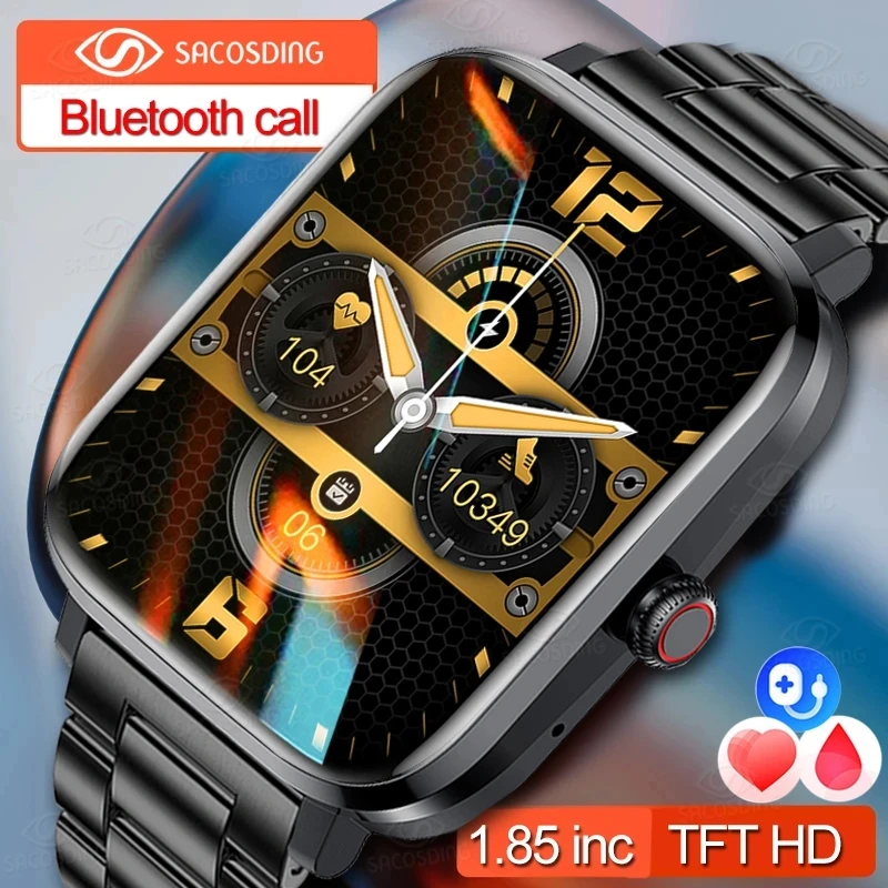 

Bluetooth Oproep Smart Horloge Mannen Sport Fitness Tracker Waterdichte Smartwatch Grote 1.85Icnh Screen Voor Samsung Xiaomi Gif