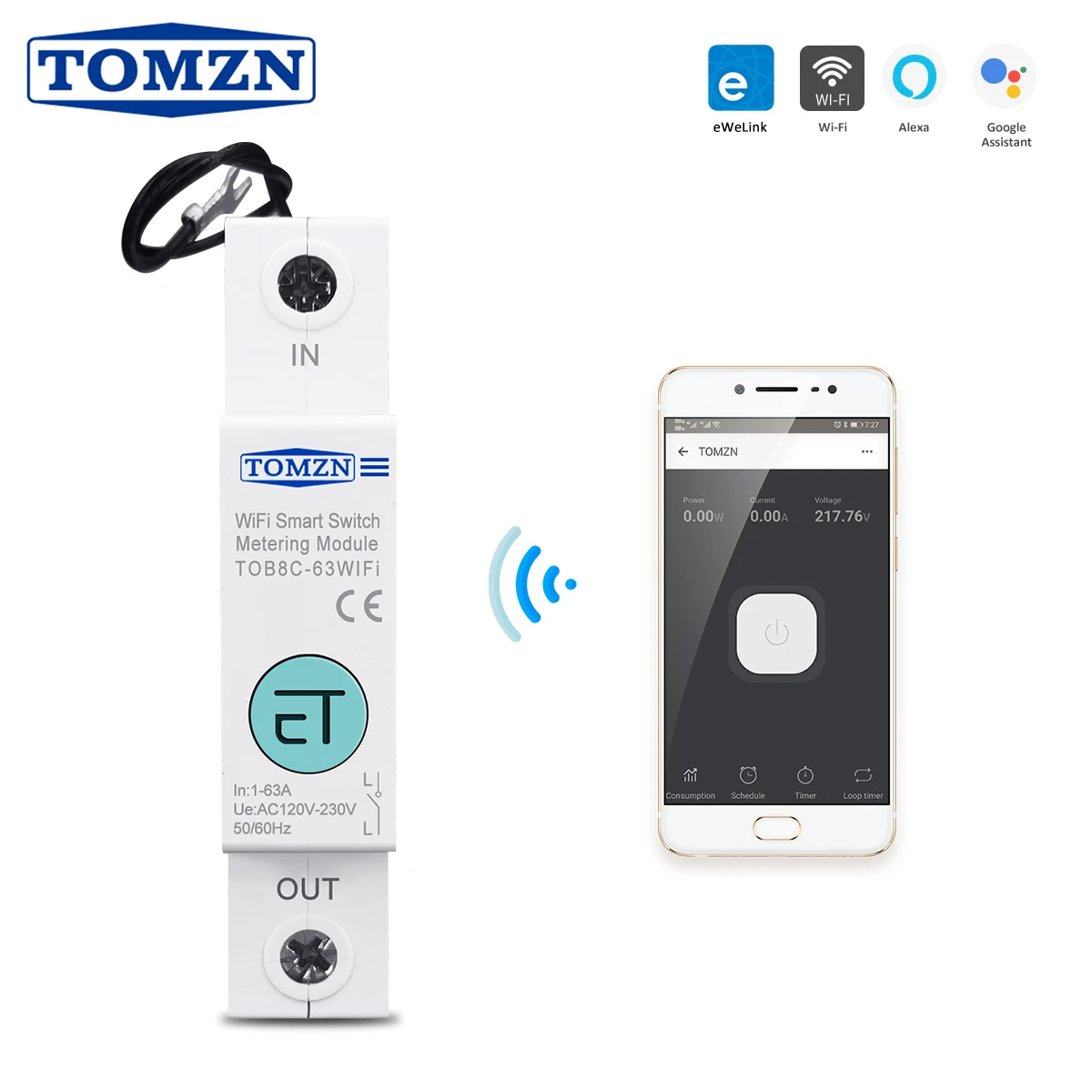 

63A Single Phase ewelink WIFI Smart Switch Energy Meter Kwh Metering Monitoring Circuit Breaker Timer Relay for Smart Home TOMZN