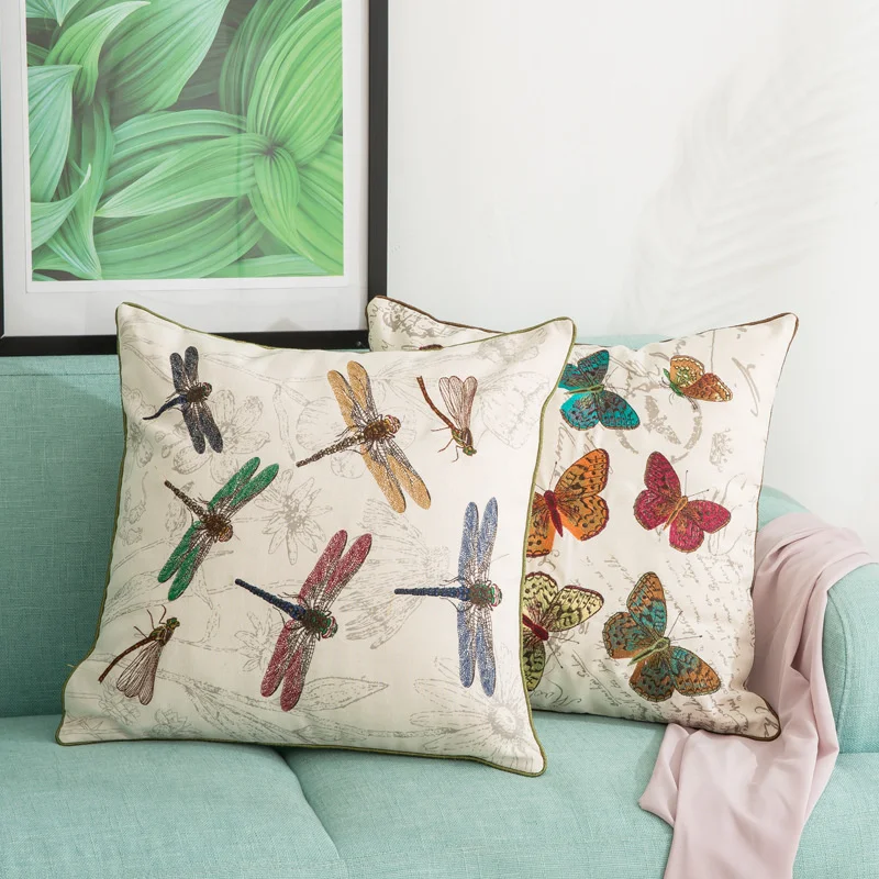 

Country style vintage butterfly dragonfly colorful embroidered pillowcase cushion cover home décor sofa bed topping cousin