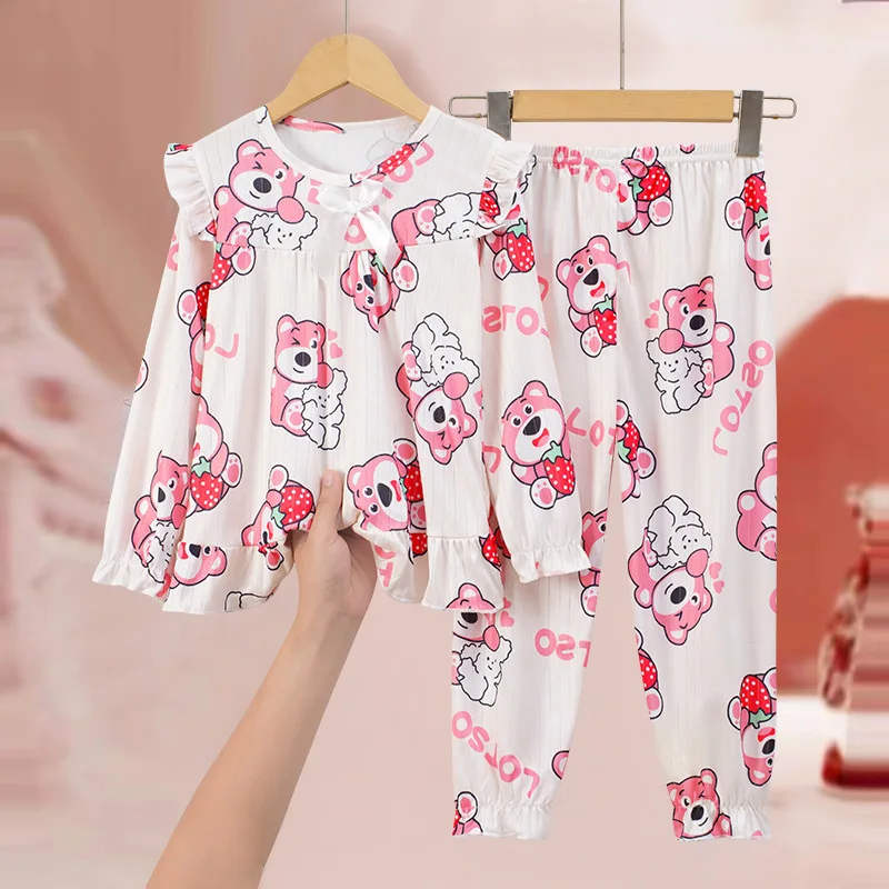 Kawaii Anime Cartoon Sanrio Cute My Melody Kuromi Cinnamoroll Hello Kitty Children's Pajamas Long-Sleeved Set Home Clothes