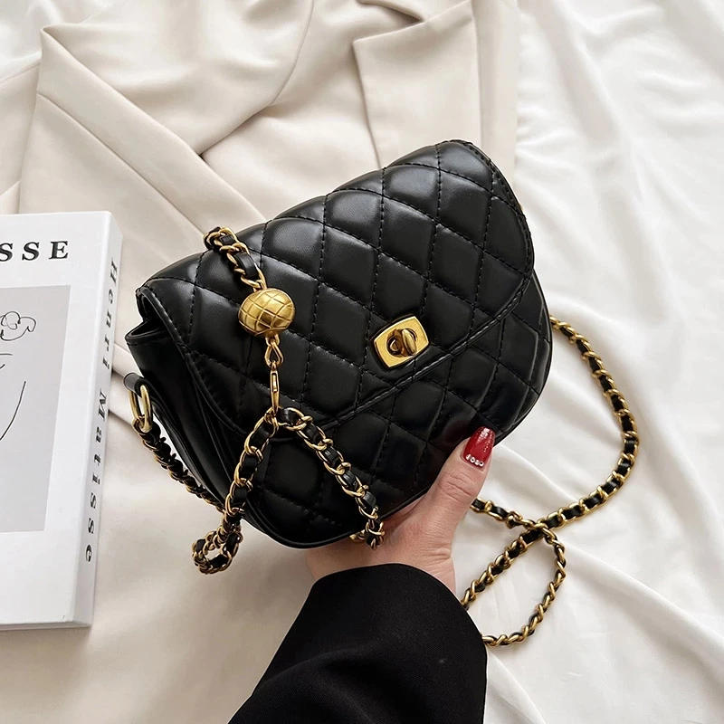 

Cute Chain PU Leather Crossbody Messenger Shoulder Sling Bag for Women 2022 Summer Fashion Luxury Designer Brand Handbags Purses