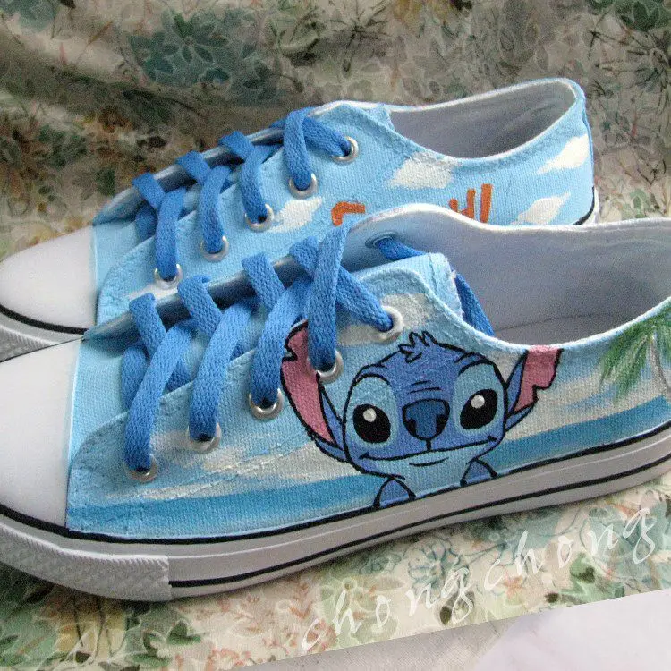 Disney New Stitchai Low-top Lace-up Hand-painted Shoes Graffiti Shoes Canvas Shoes Couples Custom-made Men And Women Shoes