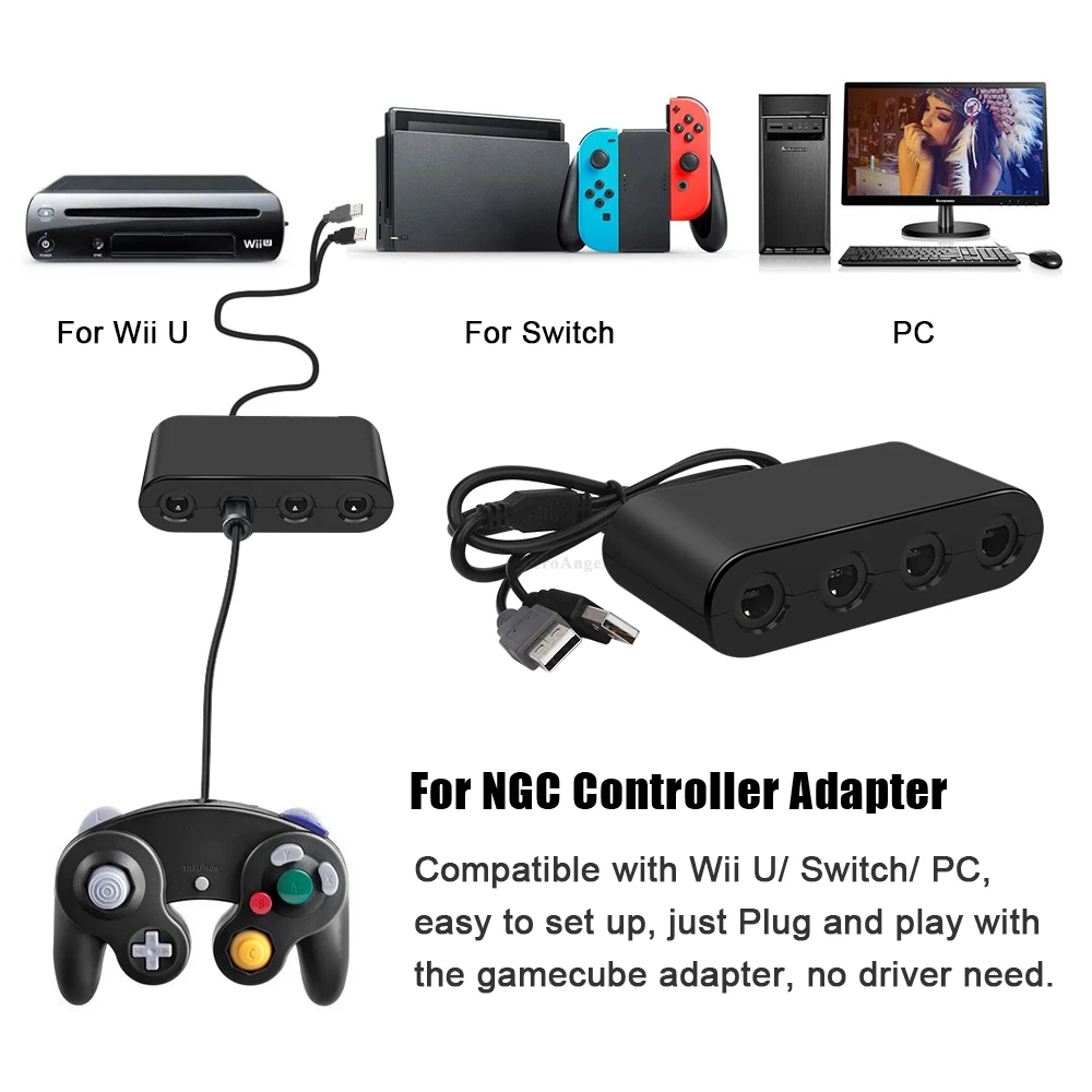 

4 Ports Game Converter for GameCube GC Controller USB Adapter for Nintend Switch NGC/Wii u/PC Star Fighting Support Dropshipping