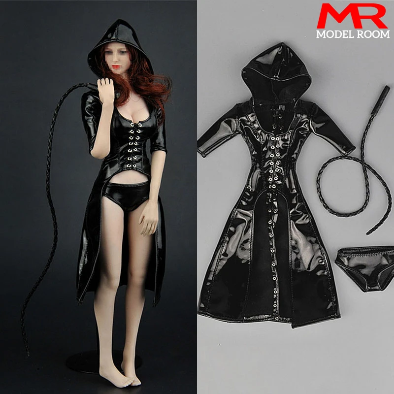 

ZYTOYS ZY5018 1/6 Female Leather Hooded Trench Whip Underwear Set Soldier Clothes Model Fit 12'' Action Figure Body