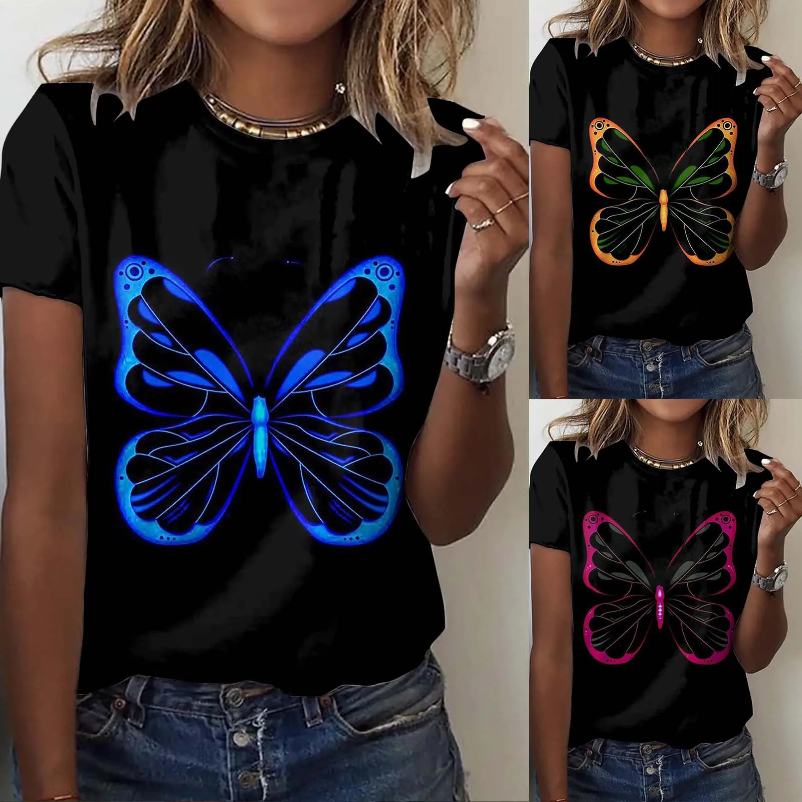 

Женская Летняя туника с коротким рукавом и круглым вырезом, свободного покроя