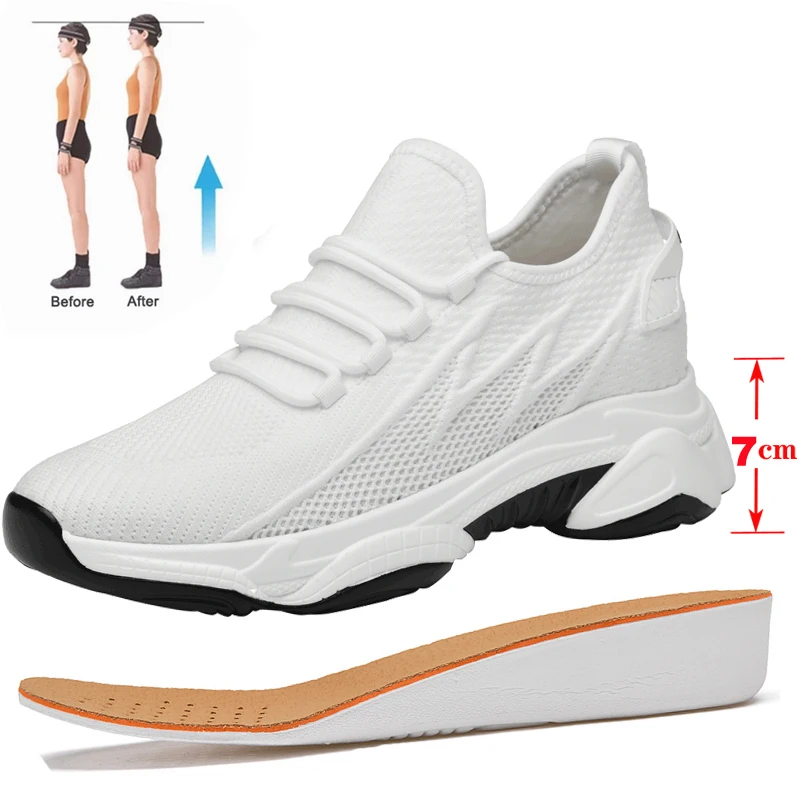 

Height Incresing Sneakers Men Shoes Elevator 7cm Outdoor Leisure White Casual Man Shoes Tall Summer Breathable Mesh