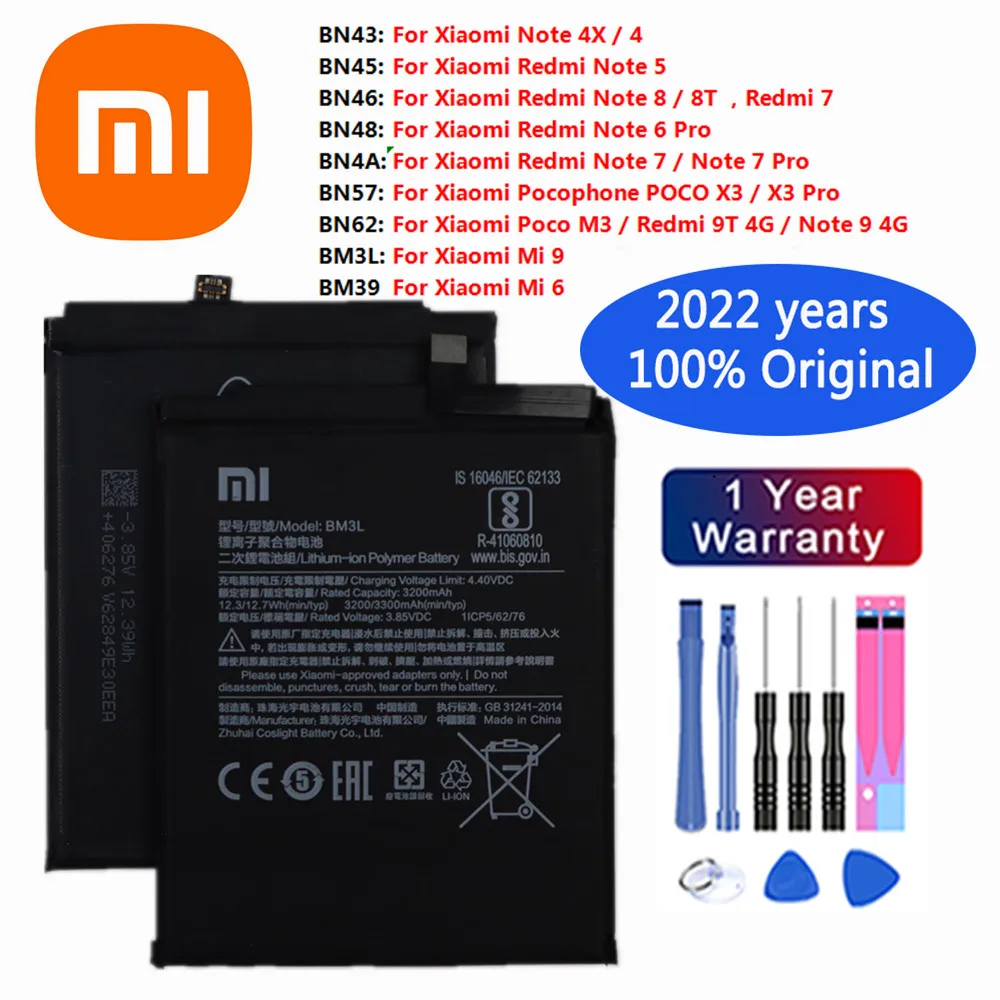 

Xiao Mi Original Battery For Xiaomi Redmi Note 5 6 7 Pro 8 8T Note 4X 4 9 Redmi 7 9T 4G Mi6 Mi9 Pocophone POCO M3 X3 Pro Battery