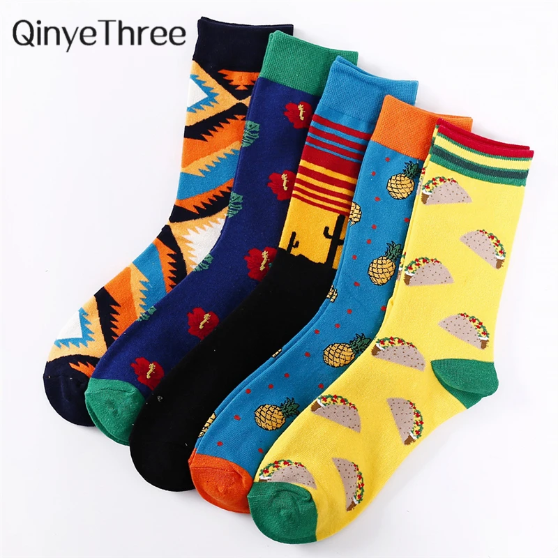 

Unisex Happy Socks Art Abstraction Creative Pattern original sock Couple Fruit Pineapple Fashion Women Funny sock Spring Winter