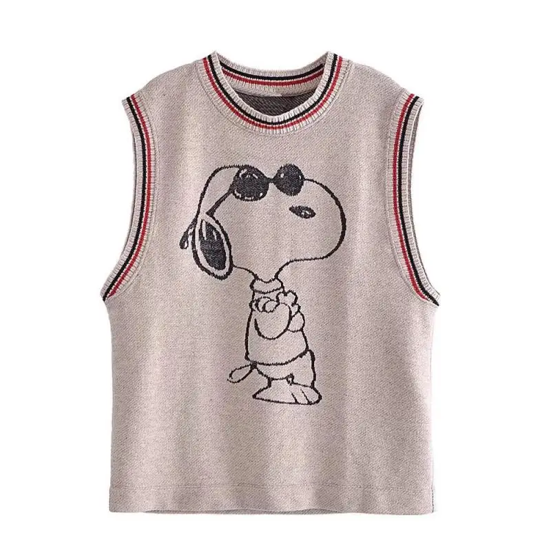 

New Kawaii Sanrio Snoopy Summer Autumn European and American Style Comics Jacquard Knitted Vest Couple Vest Toys for Girls