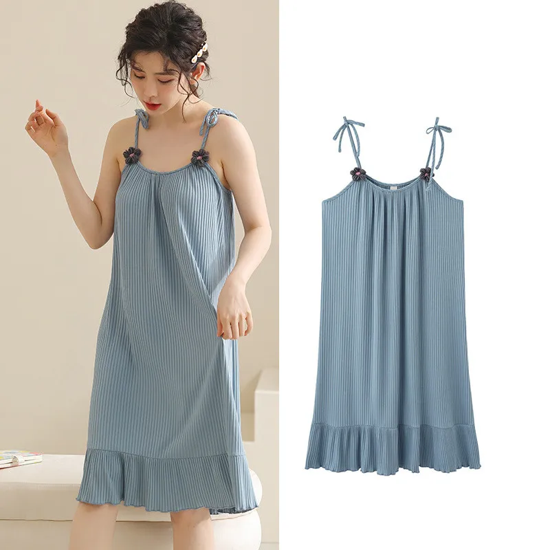 Fdfklak Nuisette Femme Sexy Sleeveless Cotton Night Dress Women Fresh Color Summer Nightgowns For Female Large Size Nightshirt